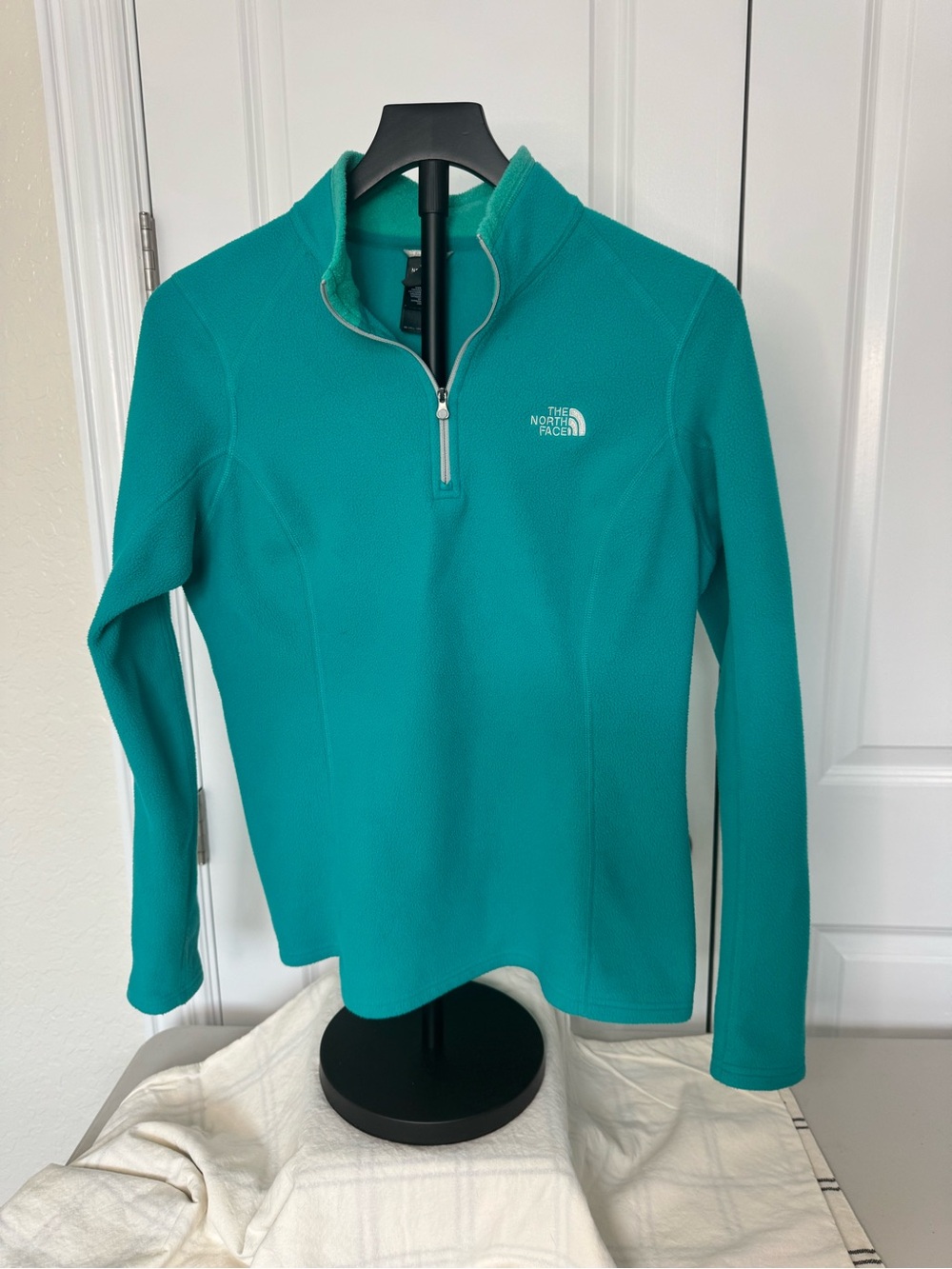 The North Face Teal Fleece Pullover with White Logo